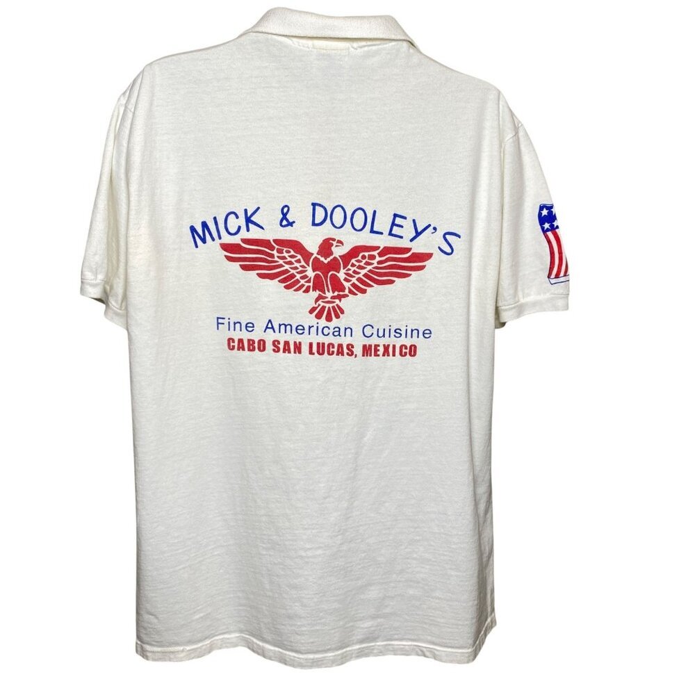 Vintage Mick & Dooleys Cabo San Lucas Polo Shirt Mens L White Cotton Made USA